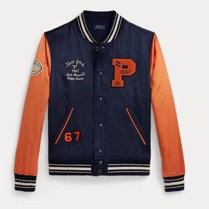 Polo by Ralph Lauren Navy and Orange Letterman Bomber Jacket